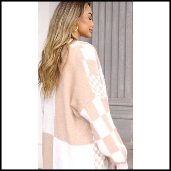 Oversized Chunky Knit Cardigan, Batwing Sleeves, Open Front, Long Length - Picture 6 of 6